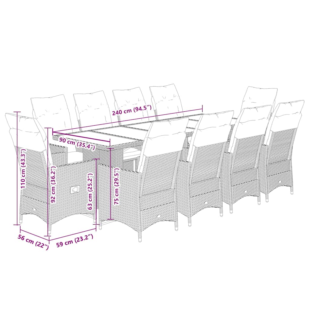 Set da Bistrò da Giardino 11 pz con Cuscini Nero in Polyrattan | homemem39