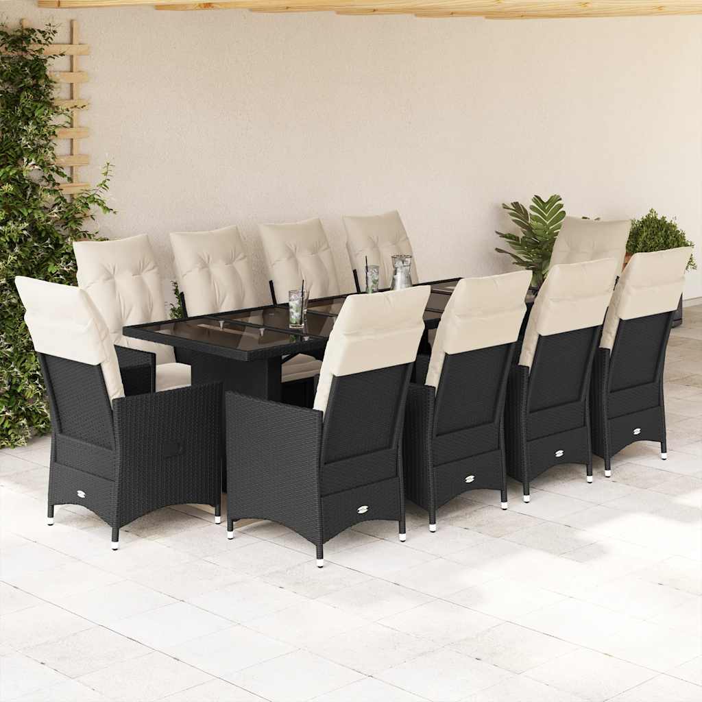 Set da Bistrò da Giardino 11 pz con Cuscini Nero in Polyrattan | homemem39