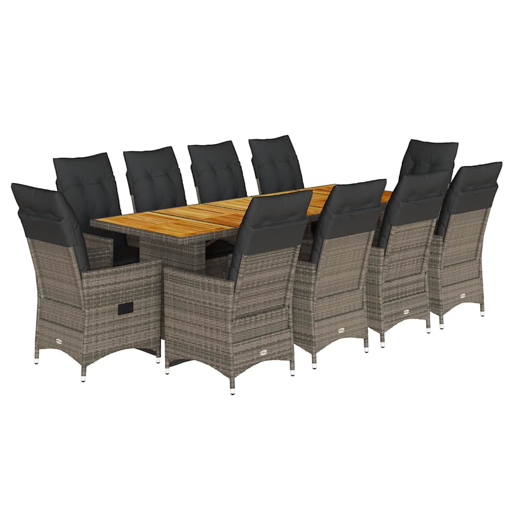 Set Bistrò da Giardino 11 pz con Cuscini in Polyrattan Grigio | homemem39