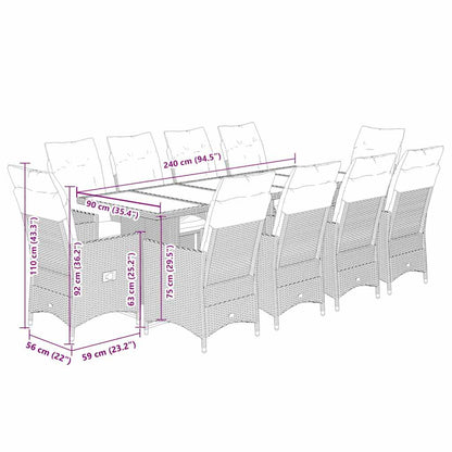 Set Bistrò da Giardino 11 pz con Cuscini in Polyrattan Grigio | homemem39