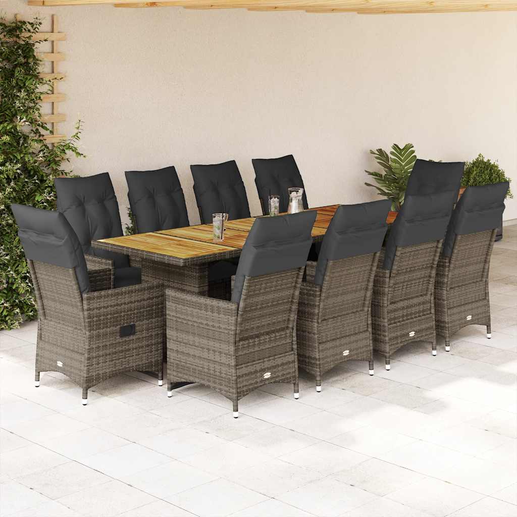 Set Bistrò da Giardino 11 pz con Cuscini in Polyrattan Grigio | homemem39