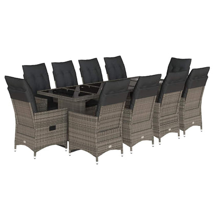 Set Bistrò da Giardino 11 pz con Cuscini in Polyrattan Grigio | homemem39