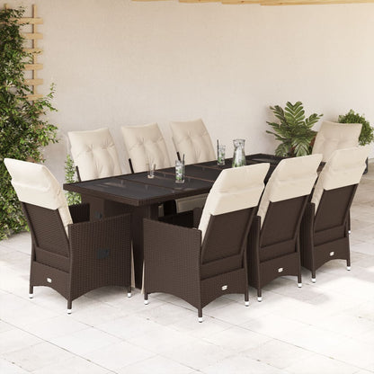 Set Bistrò da Giardino 9 pz con Cuscini in Polyrattan Marrone | homemem39