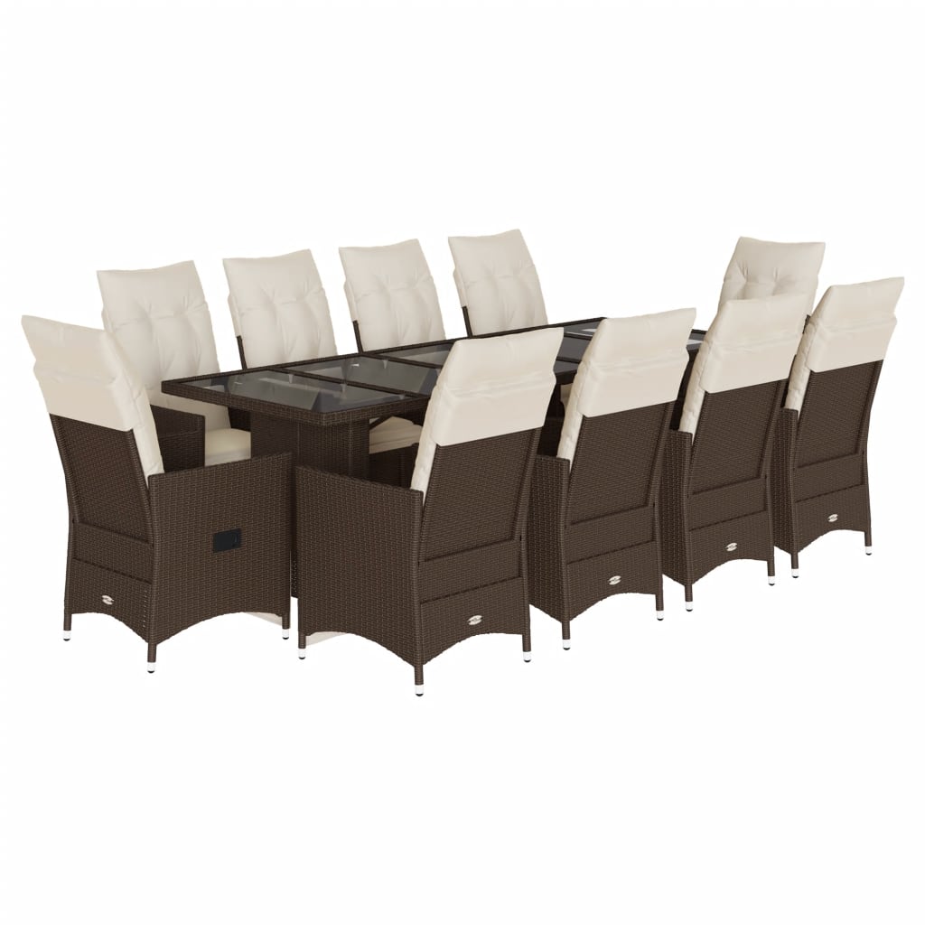Set Bistrò da Giardino 11 pz con Cuscini in Polyrattan Marrone - homemem39