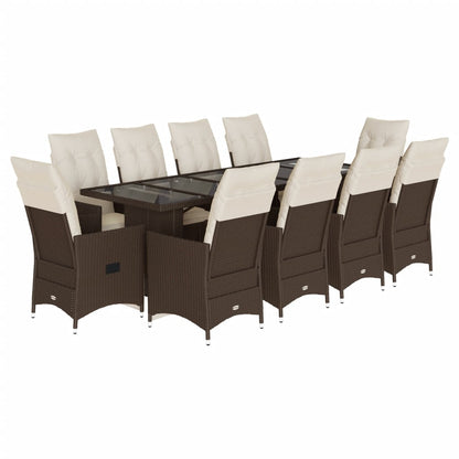 Set Bistrò da Giardino 11 pz con Cuscini in Polyrattan Marrone - homemem39