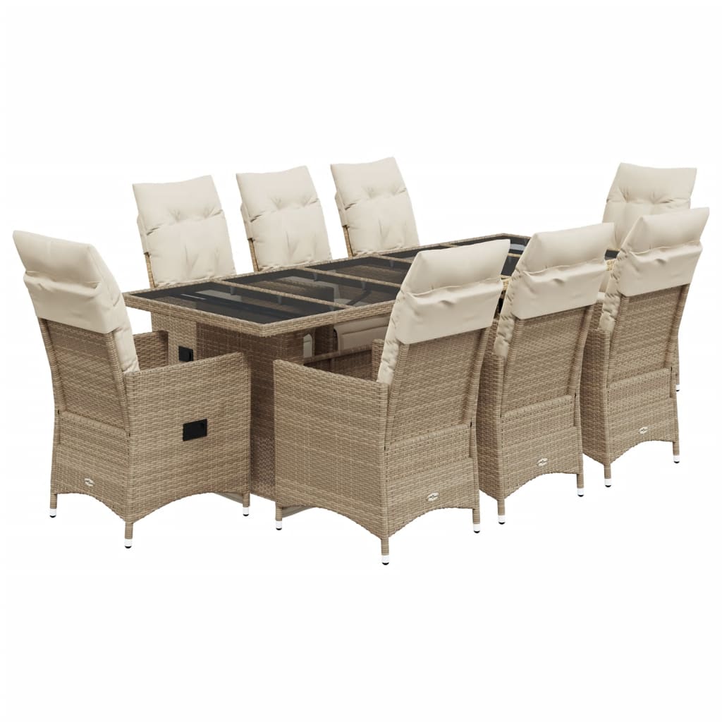 Set da Bistrò da Giardino 9 pz con Cuscini Beige in Polyrattan | homemem39