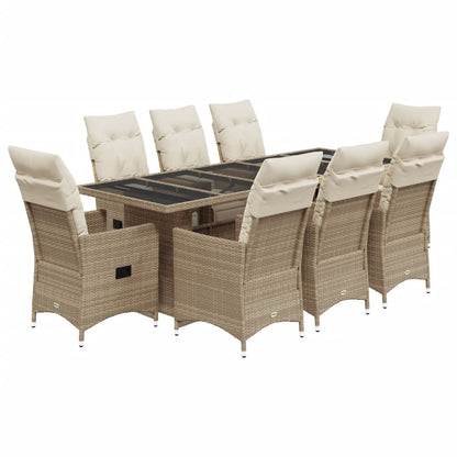 Set da Bistrò da Giardino 9 pz con Cuscini Beige in Polyrattan | homemem39