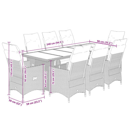 Set da Bistrò da Giardino 9 pz con Cuscini Beige in Polyrattan | homemem39