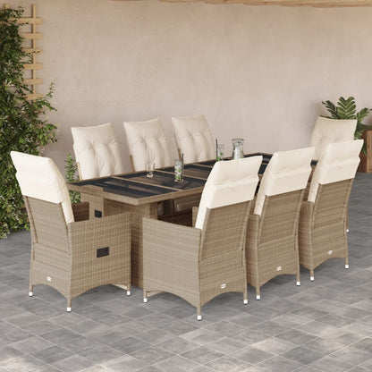 Set da Bistrò da Giardino 9 pz con Cuscini Beige in Polyrattan | homemem39