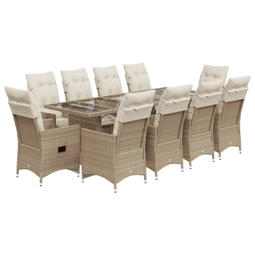 Set Bistrò da Giardino 11 pz con Cuscini in Polyrattan Beige | homemem39