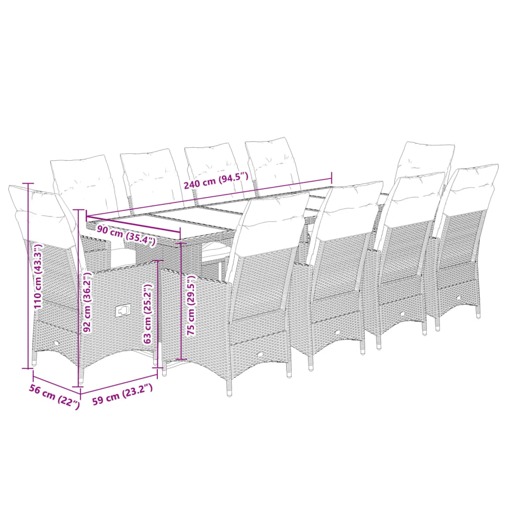 Set Bistrò da Giardino 11 pz con Cuscini in Polyrattan Beige | homemem39