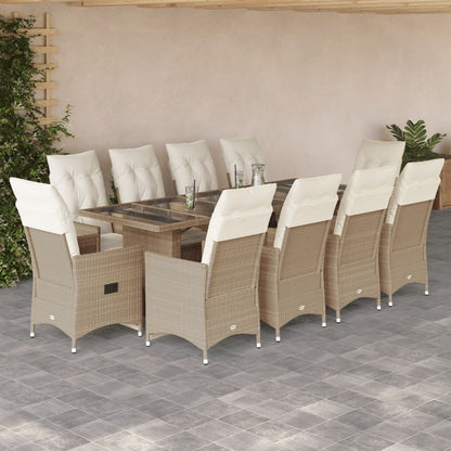 Set Bistrò da Giardino 11 pz con Cuscini in Polyrattan Beige | homemem39