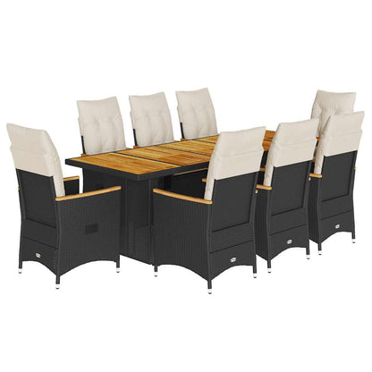 Set Bistrò da Giardino 9 pz con Cuscini in Polyrattan Nero | homemem39