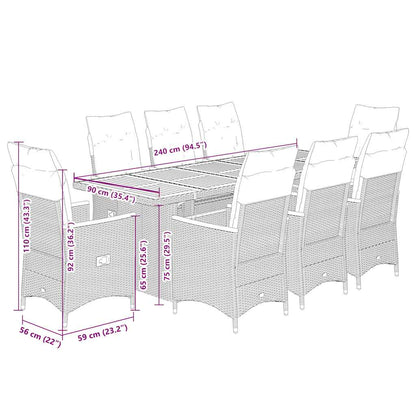 Set Bistrò da Giardino 9 pz con Cuscini in Polyrattan Nero | homemem39