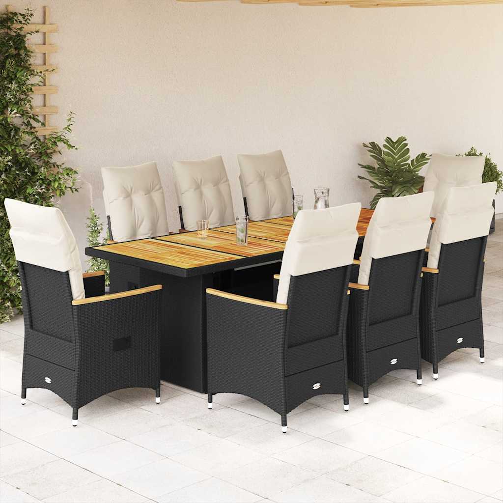 Set Bistrò da Giardino 9 pz con Cuscini in Polyrattan Nero | homemem39