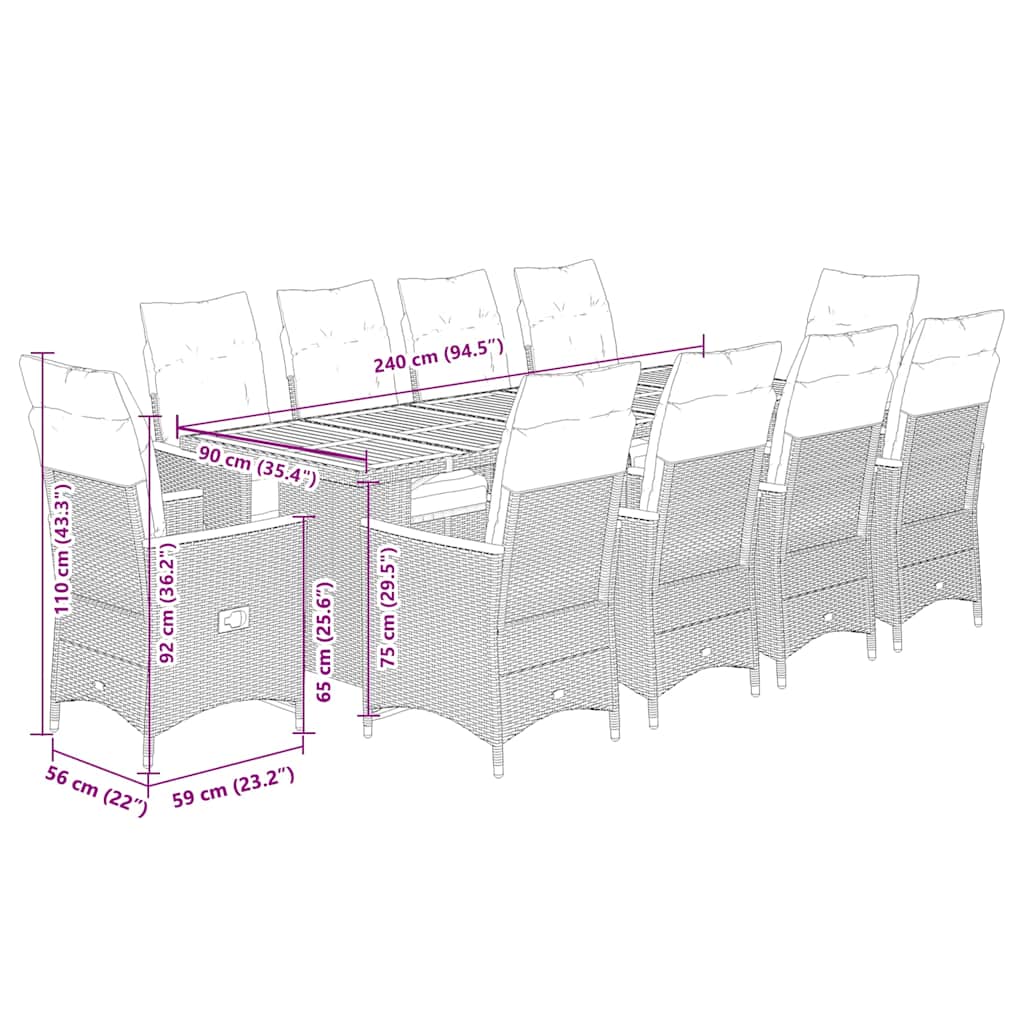 Set da Bistrò da Giardino 11 pz con Cuscini Nero in Polyrattan | homemem39