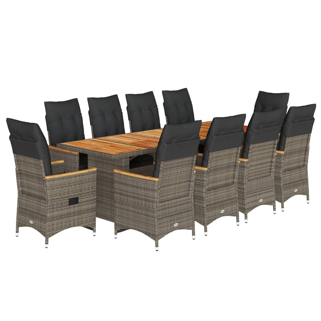 Set Bistrò da Giardino 11 pz con Cuscini in Polyrattan Grigio | homemem39