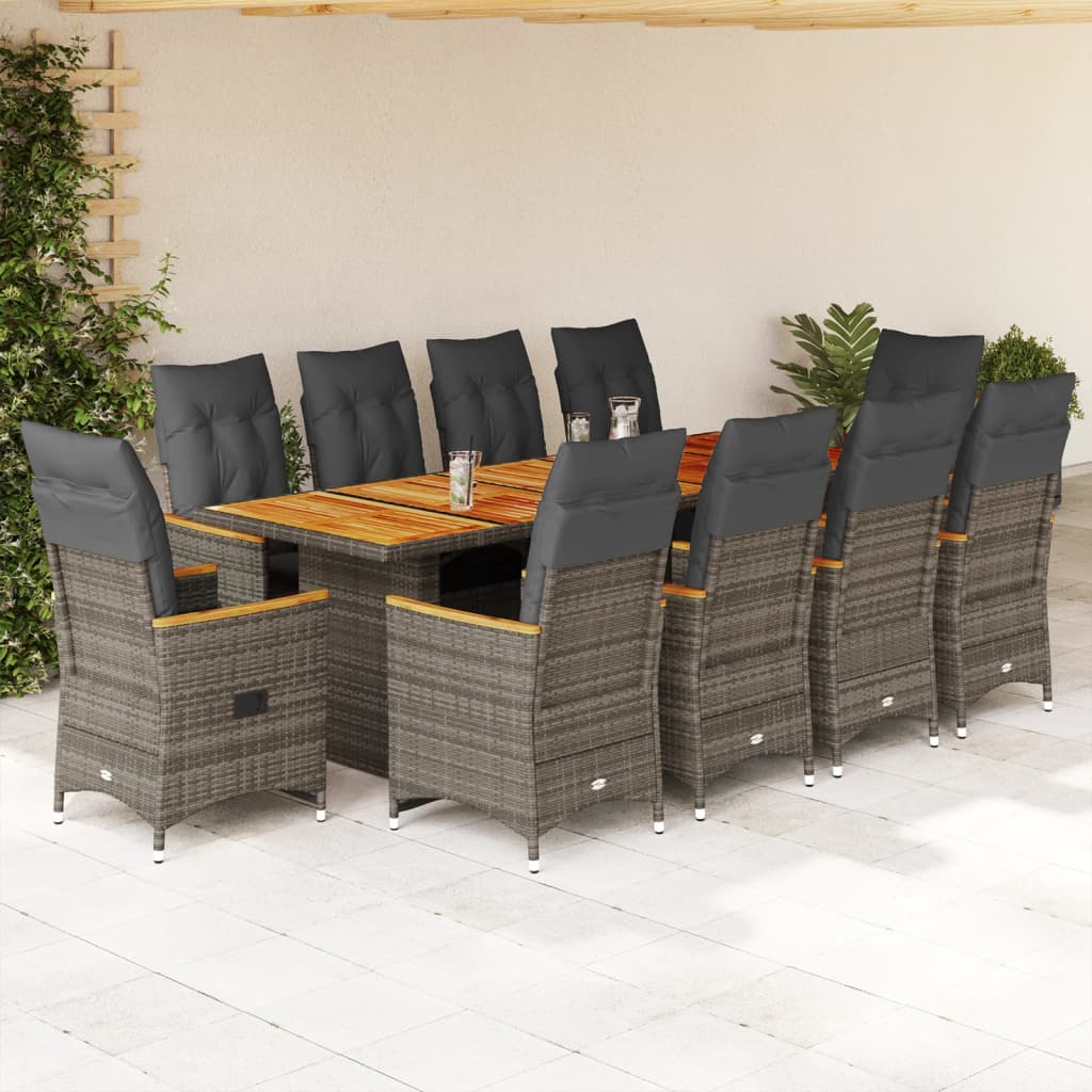 Set Bistrò da Giardino 11 pz con Cuscini in Polyrattan Grigio | homemem39
