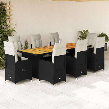 Set Bistrò da Giardino 9 pz con Cuscini in Polyrattan Nero