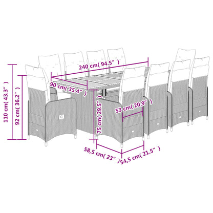 Set da Bistrò da Giardino 11 pz con Cuscini Nero in Polyrattan