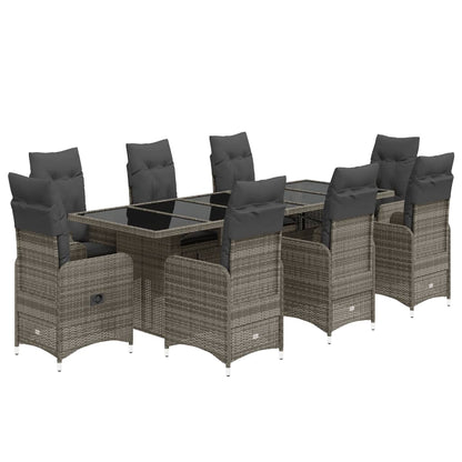 Set Bistrò da Giardino 9 pz con Cuscini in Polyrattan Grigio