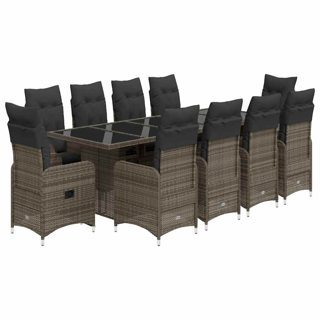 Set Bistrò da Giardino 11 pz con Cuscini in Polyrattan Grigio | homemem39