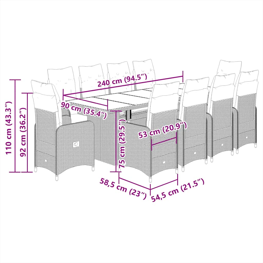 Set Bistrò da Giardino 11 pz con Cuscini in Polyrattan Grigio | homemem39