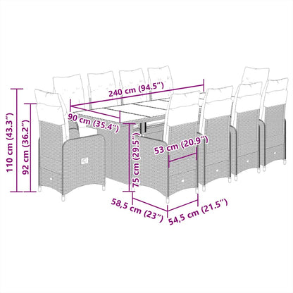 Set Bistrò da Giardino 11 pz con Cuscini in Polyrattan Grigio | homemem39