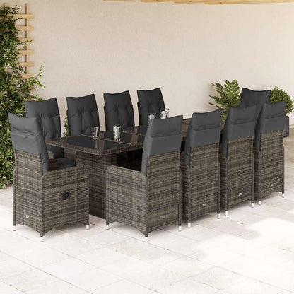 Set Bistrò da Giardino 11 pz con Cuscini in Polyrattan Grigio | homemem39