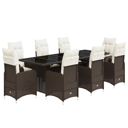 Set Bistrò da Giardino 9 pz con Cuscini in Polyrattan Marrone - homemem39