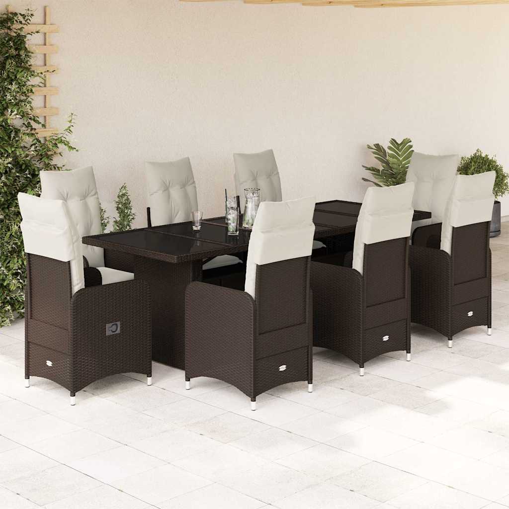 Set Bistrò da Giardino 9 pz con Cuscini in Polyrattan Marrone - homemem39