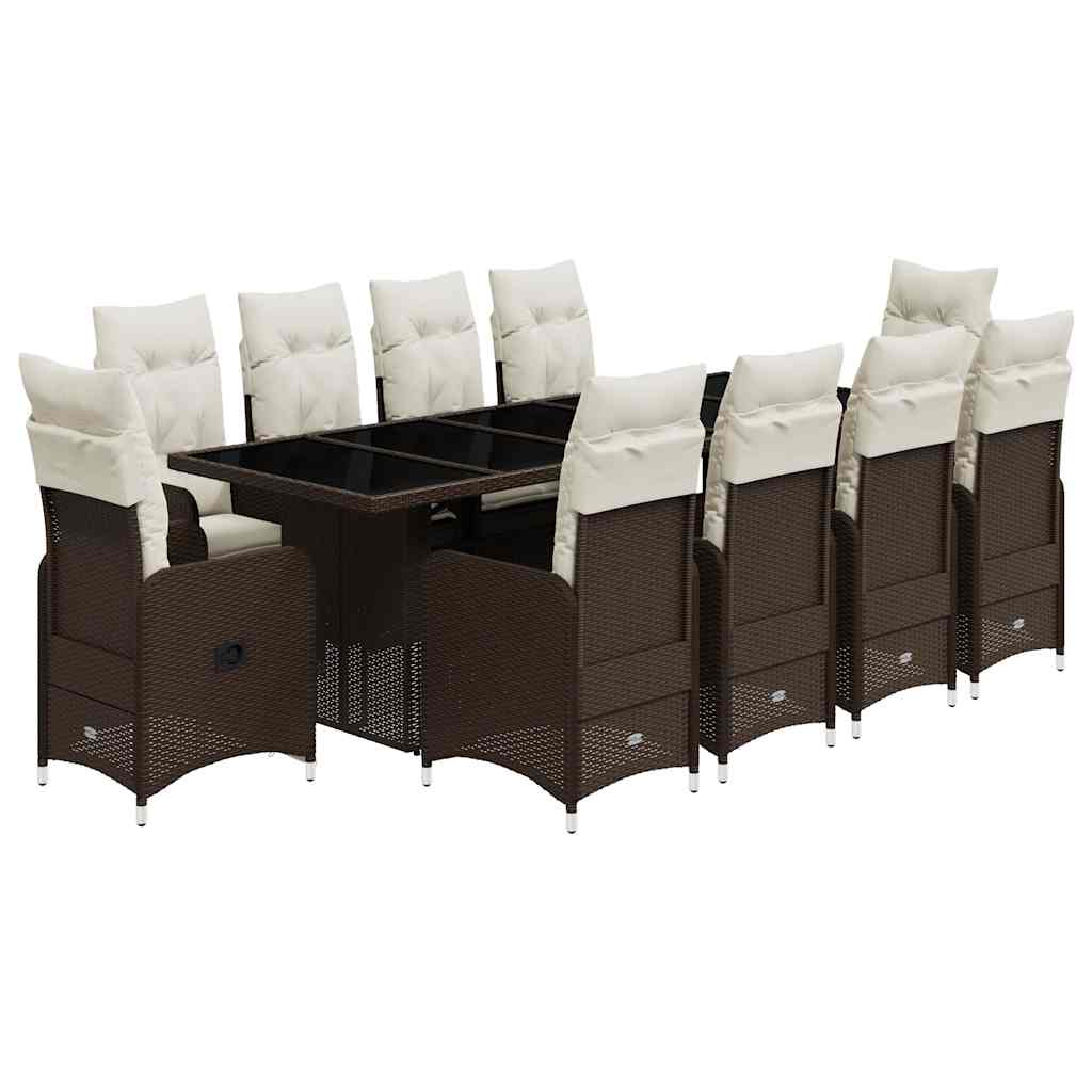 Set Bistrò da Giardino 11 pz con Cuscini in Polyrattan Marrone - homemem39