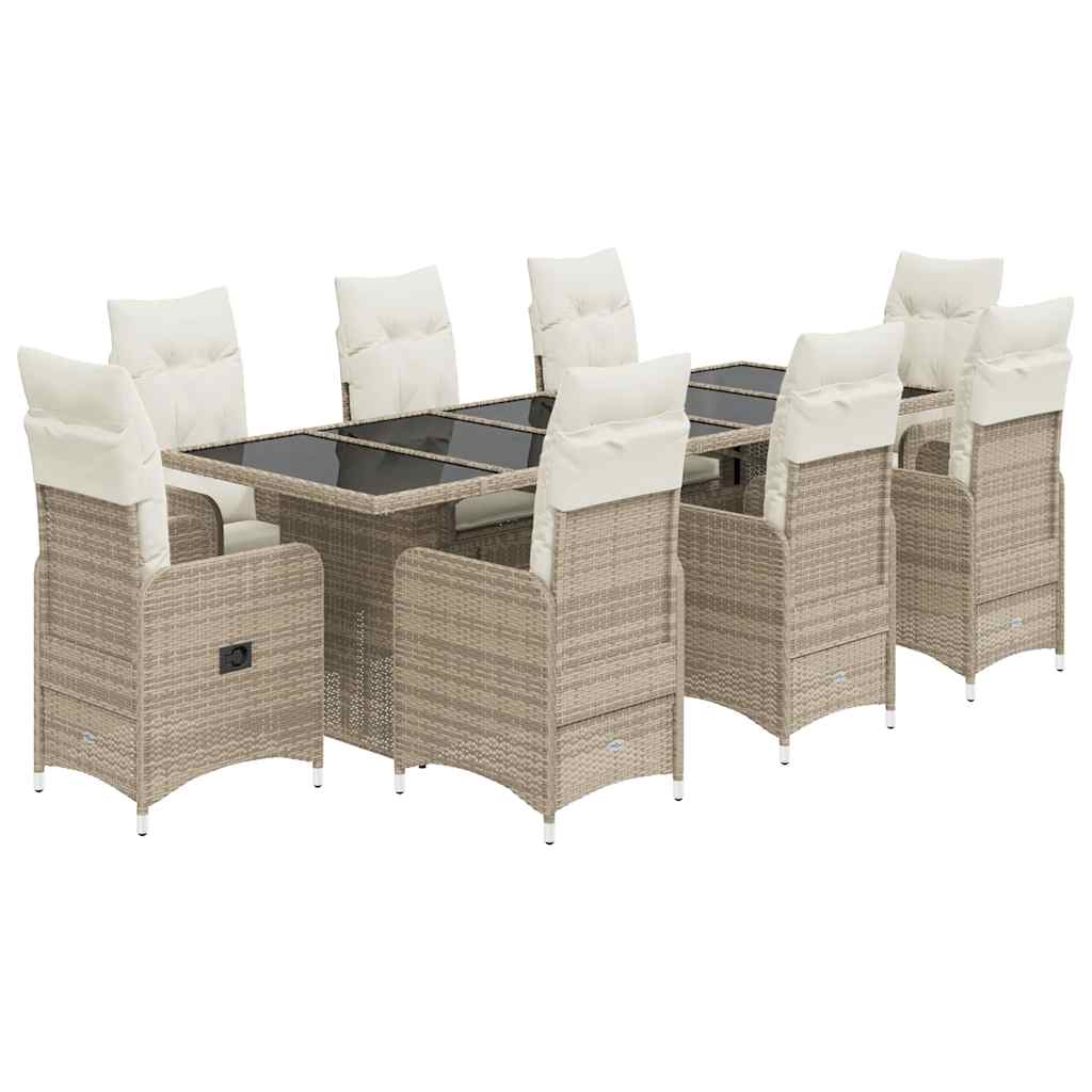 Set da Bistrò da Giardino 9 pz con Cuscini Beige in Polyrattan - homemem39