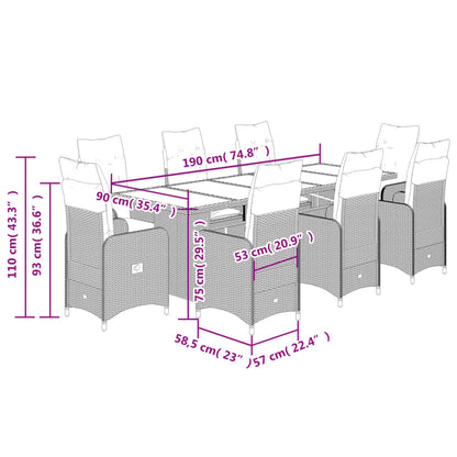 Set da Bistrò da Giardino 9 pz con Cuscini Beige in Polyrattan