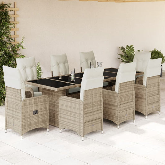 Set da Bistrò da Giardino 9 pz con Cuscini Beige in Polyrattan