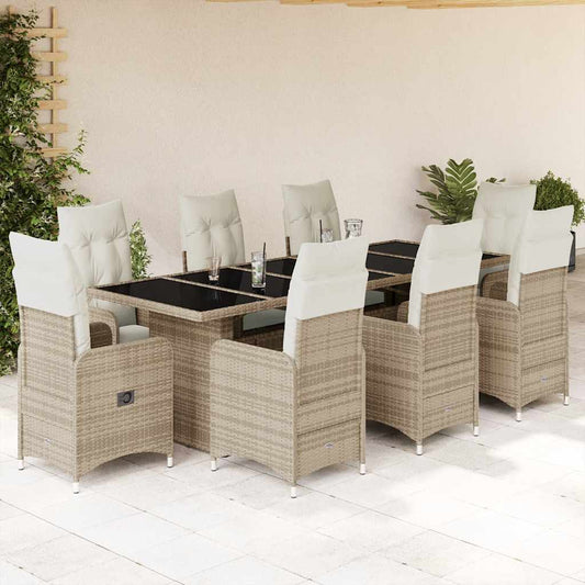 Set da Bistrò da Giardino 9 pz con Cuscini Beige in Polyrattan - homemem39
