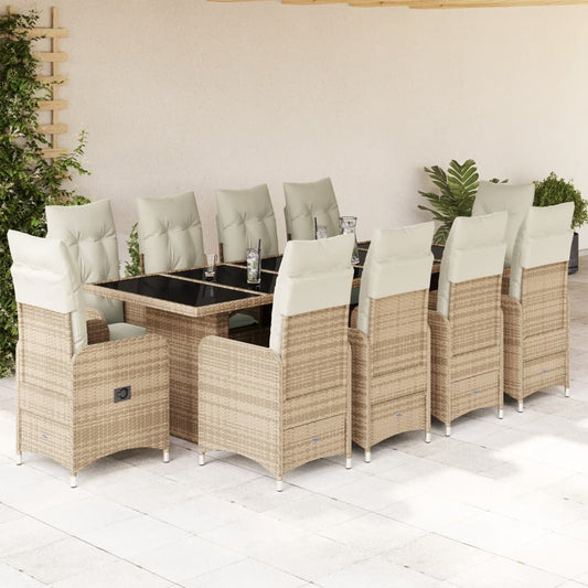 Set Bistrò da Giardino 11 pz con Cuscini in Polyrattan Beige