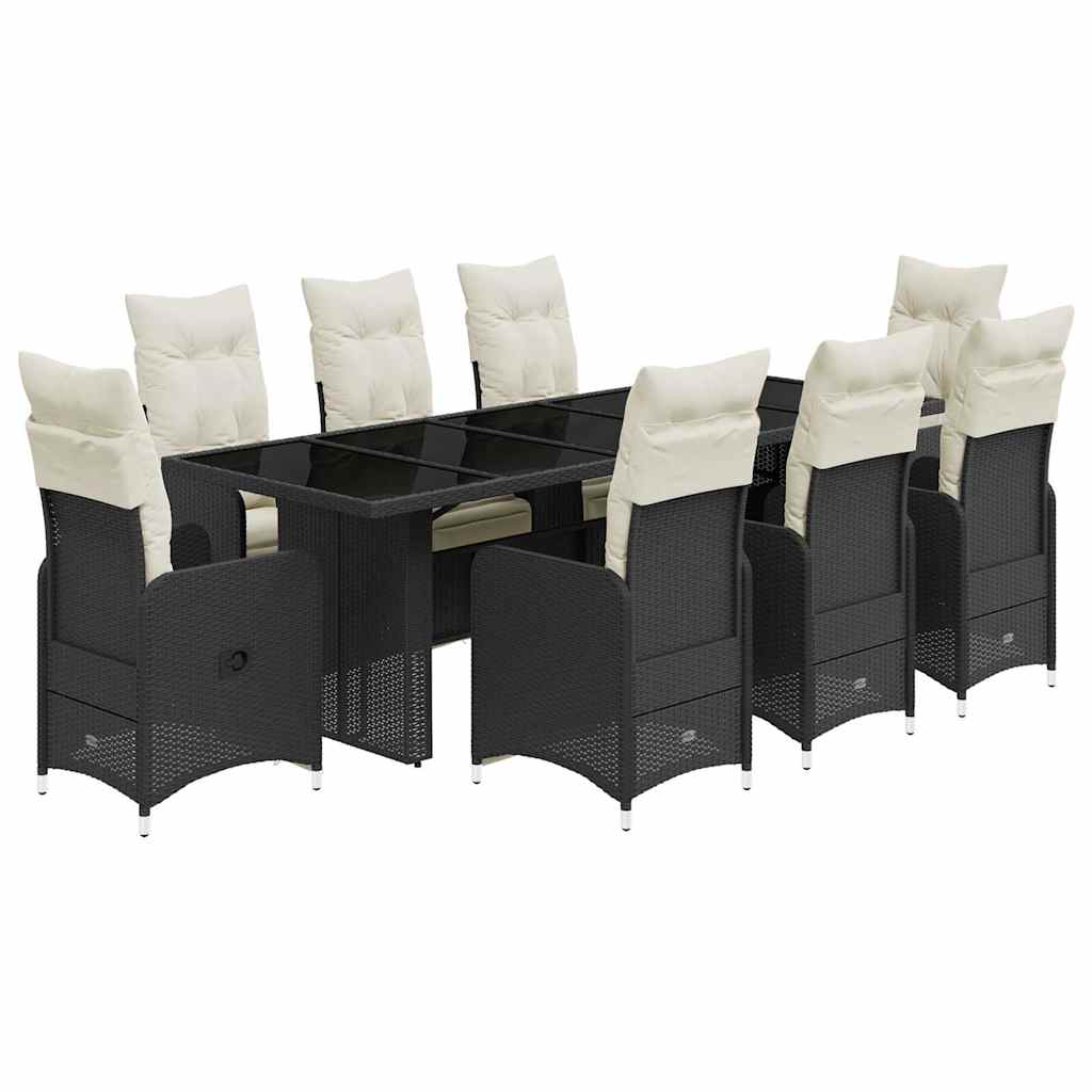 Set Bistrò da Giardino 9 pz con Cuscini in Polyrattan Nero | homemem39