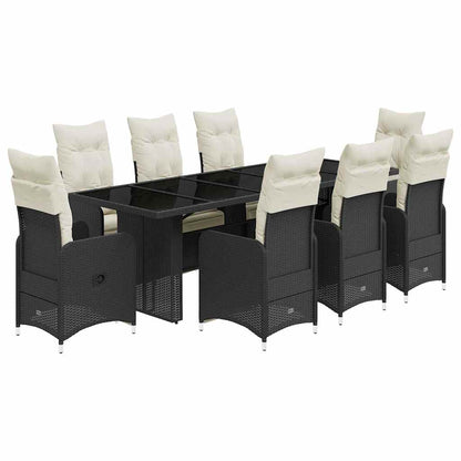 Set Bistrò da Giardino 9 pz con Cuscini in Polyrattan Nero | homemem39
