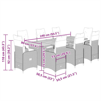 Set Bistrò da Giardino 9 pz con Cuscini in Polyrattan Nero | homemem39