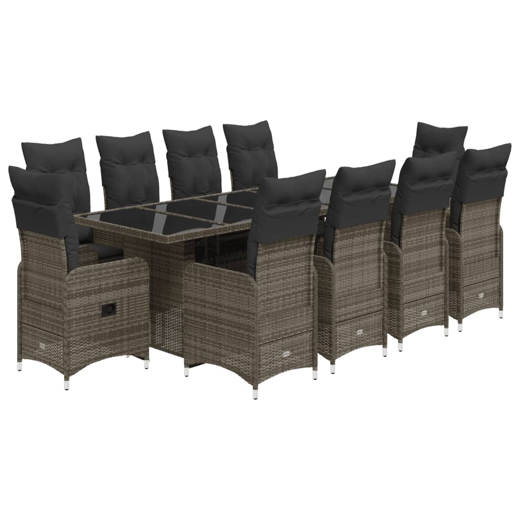 Set Bistrò da Giardino 11 pz con Cuscini in Polyrattan Grigio