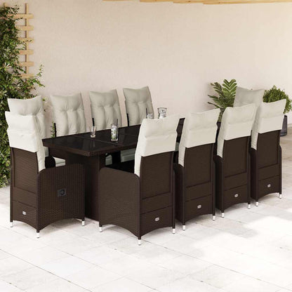 Set Bistrò da Giardino 11 pz con Cuscini in Polyrattan Marrone - homemem39