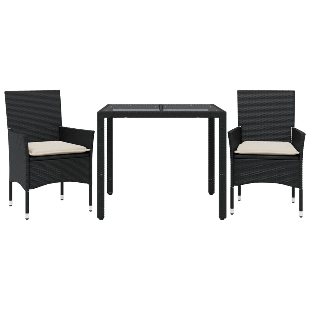 Set da Pranzo da Giardino 3 pz con Cuscini Polyrattan e Vetro | homemem39
