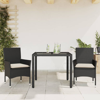 Set da Pranzo da Giardino 3 pz con Cuscini Polyrattan e Vetro - homemem39