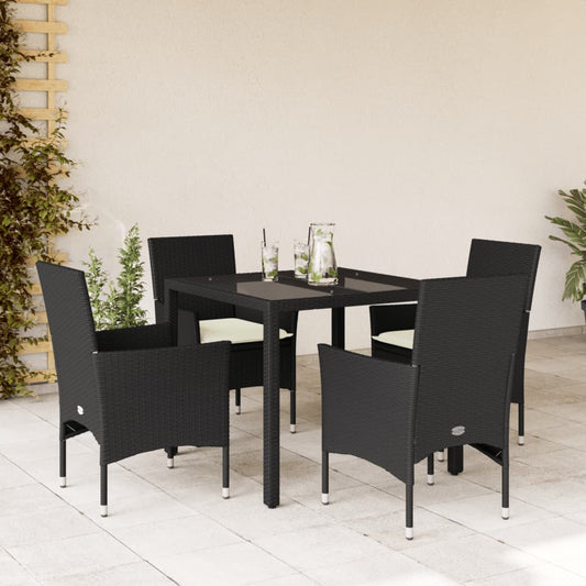 Set da Pranzo da Giardino con Cuscini 5 pz Polyrattan e Vetro - homemem39