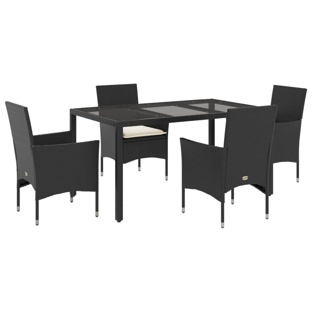 Set da Pranzo da Giardino con Cuscini 5 pz Polyrattan e Vetro | homemem39