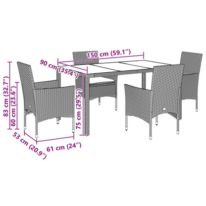 Set da Pranzo da Giardino con Cuscini 5 pz Polyrattan e Vetro | homemem39