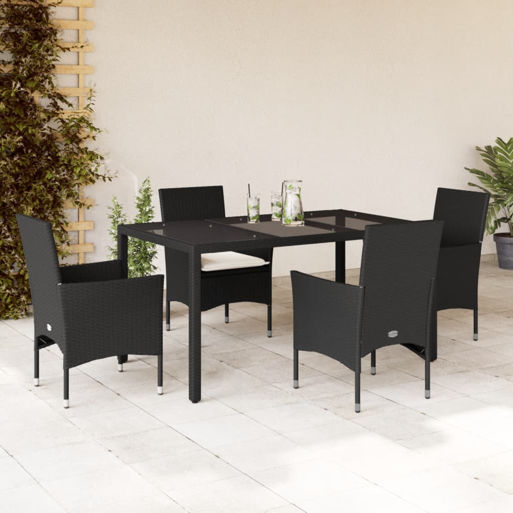 Set da Pranzo da Giardino con Cuscini 5 pz Polyrattan e Vetro | homemem39