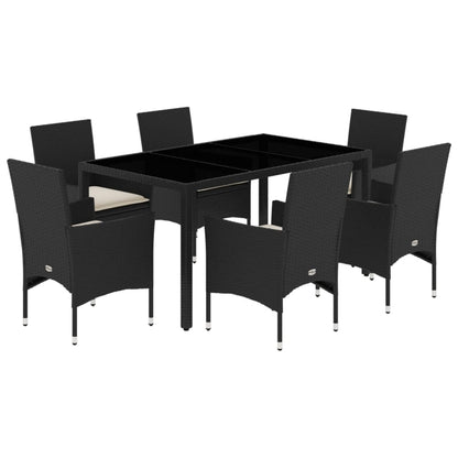 Set Pranzo da Giardino 7 pz Nero con Cuscini Polyrattan Acacia | homemem39