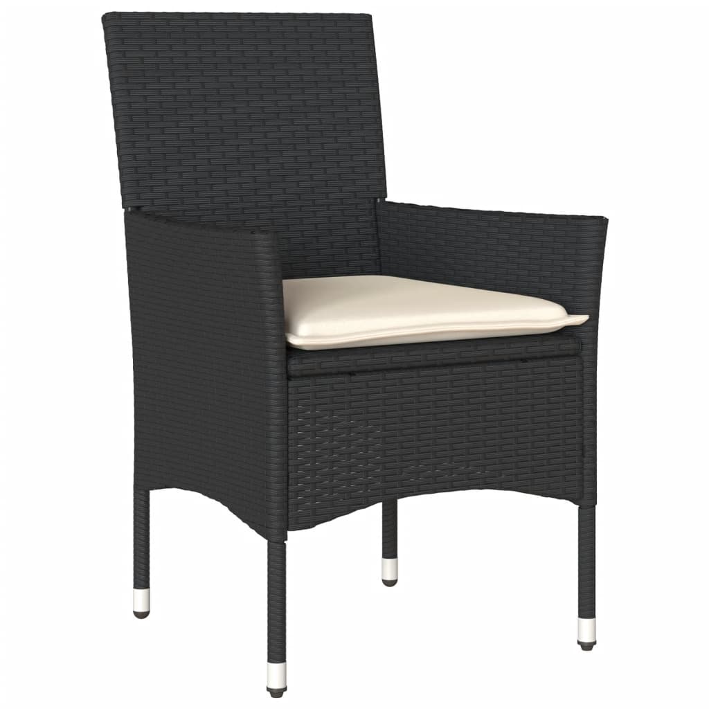 Set Pranzo da Giardino 7 pz Nero con Cuscini Polyrattan Acacia | homemem39